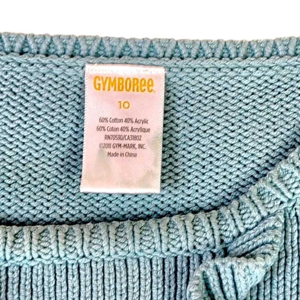 Gymboree Cable Knit Sweater Dress Girls Size 10 Aqua Blue Short Sleeve Ruffle